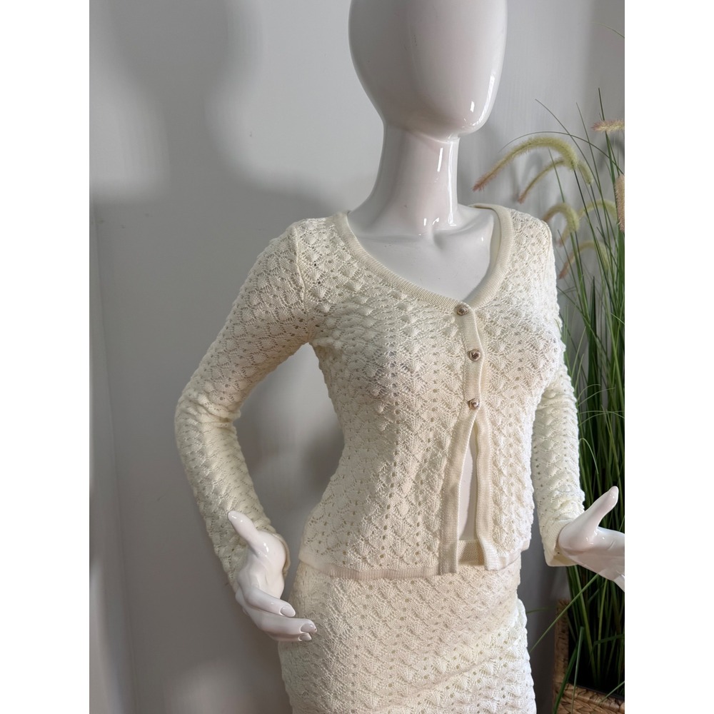Commense Cotton Blends Hollow Skirt Set Womens Bohemian Outfit Off-White XS - Picture 12 of 13